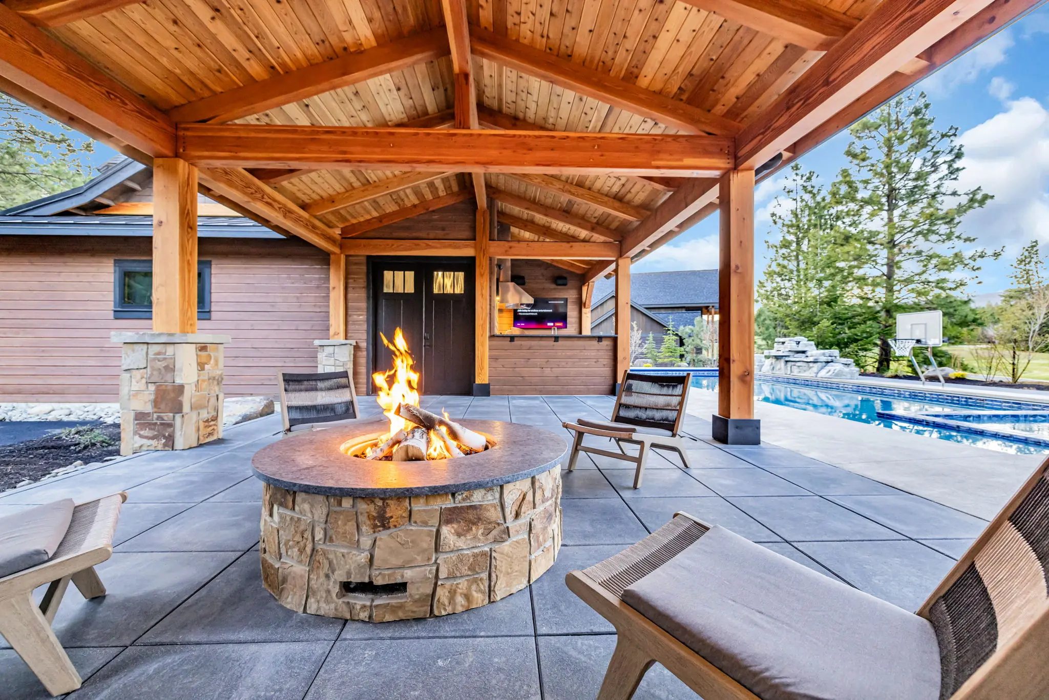 fire pit and seats around it