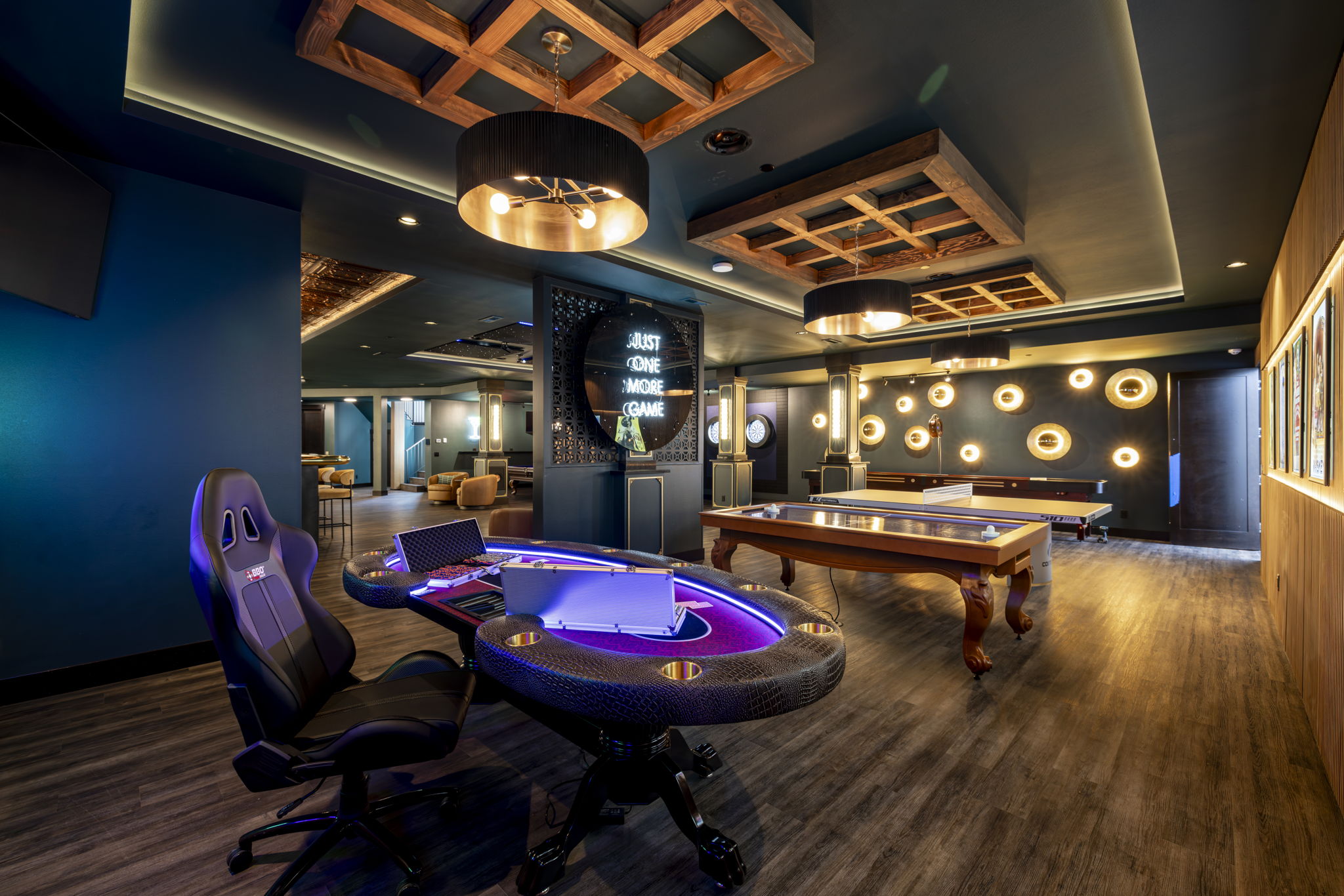 poker, air hockey and table tennis